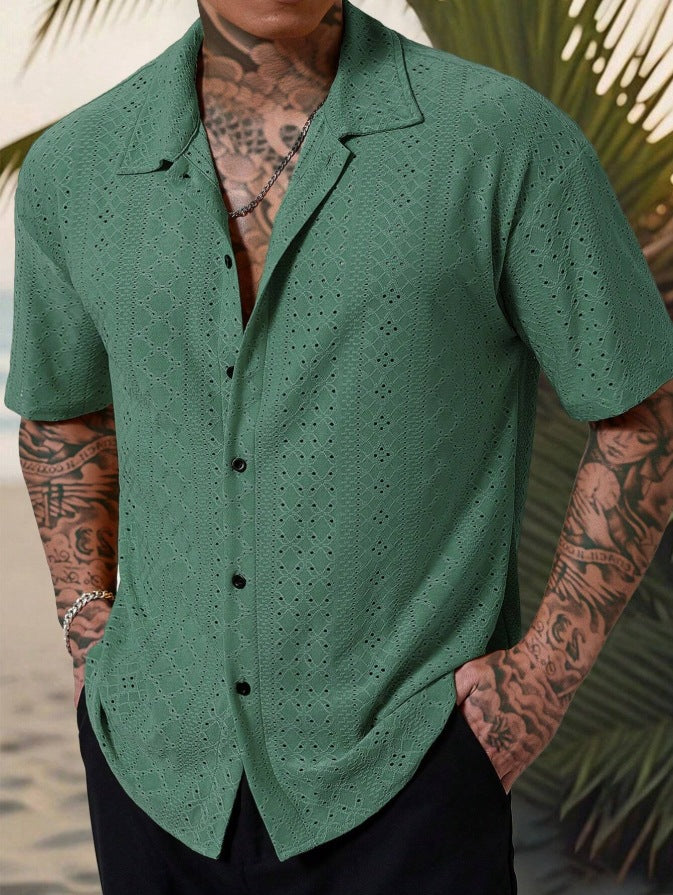 Chemise homme – Dentelle légère – Coupe décontractée – Manches courtes – Col classique