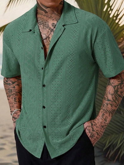 Chemise homme – Dentelle légère – Coupe décontractée – Manches courtes – Col classique