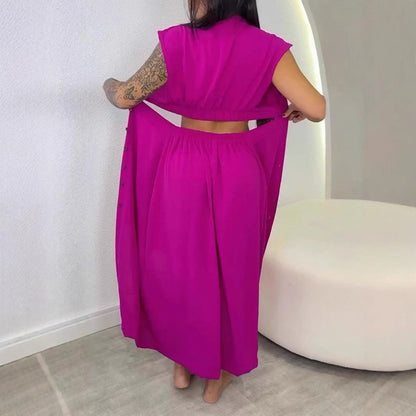 Robe midi femme – Coupe slim – Sans manches – Taille ajourée – Col montant – Boutonnée