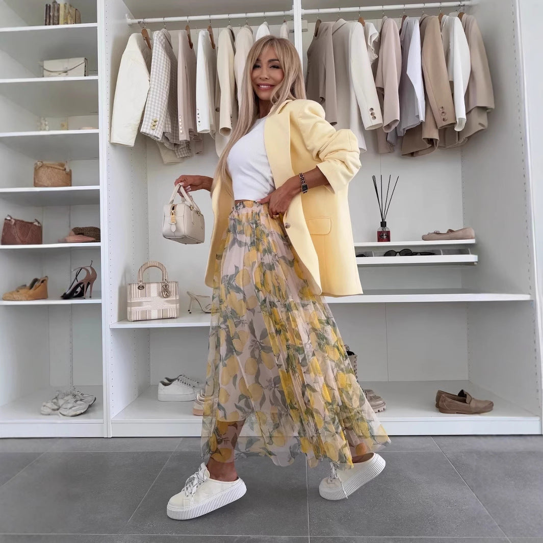 Jupe longue femme – Maille fluide – Taille élastique – Imprimé original – Coupe décontractée