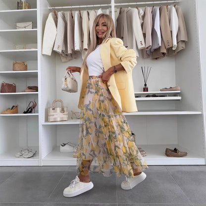 Jupe longue femme – Maille fluide – Taille élastique – Imprimé original – Coupe décontractée