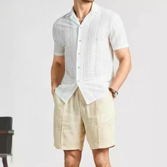 Chemise homme manches courtes – Coupe décontractée – Maille légère – Dentelle ajourée