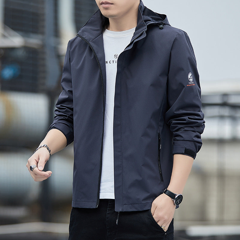 Veste coupe-vent homme – Capuche amovible – Poignets ajustables – Coupe légère