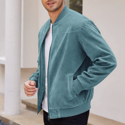 Blouson bomber homme – Coupe classique – Tissu toucher daim – Col montant zippé