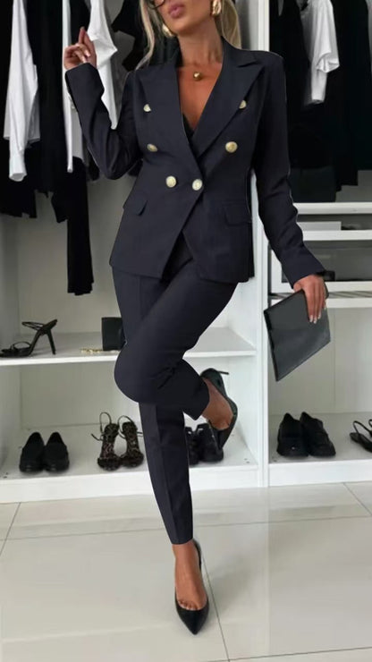 Veste blazer femme – Coupe slim – Double boutonnage – Revers tailleur – Style habillé