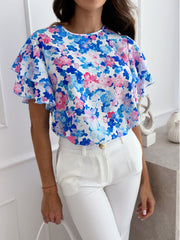 Blouse femme – Coupe décontractée – Manches à volants – Tissu respirant – Imprimé fleuri
