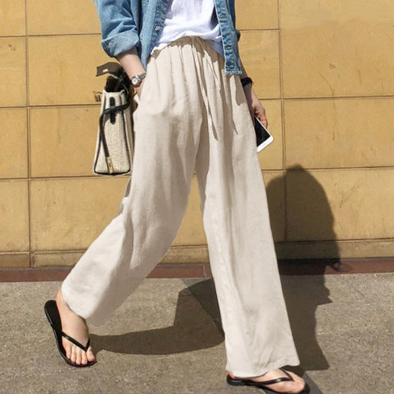 Pantalon femme large – Taille haute – Coupe fluide – Tissu doux respirant