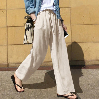 Pantalon femme large – Taille haute – Coupe fluide – Tissu doux respirant