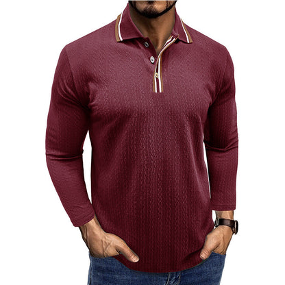 Polo homme manches longues – Coupe cintrée – Maille texturée – Col rayé