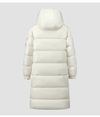 Manteau long femme – Duvet matelassé – Capuche – Finition brillante déperlante
