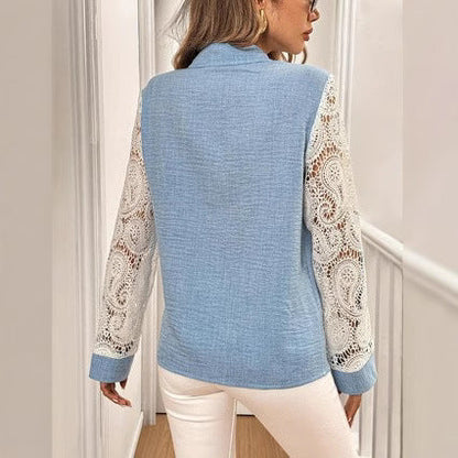 Blouse femme – Coupe décontractée – Détails en dentelle – Manches 3/4 – Col chemise