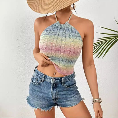 Top court dos-nu femme – Coupe slim – Maille torsadée – Ourlet côtelé