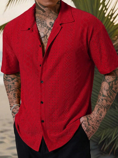 Chemise homme – Dentelle légère – Coupe décontractée – Manches courtes – Col classique