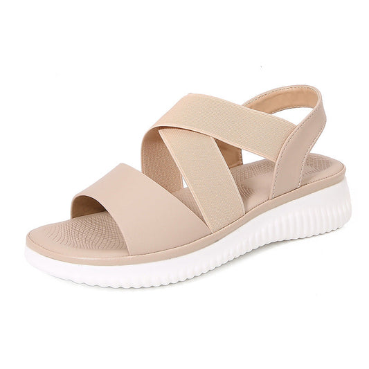 Sandales plates femme – Brides élastiques croisées – Bout ouvert – Maintien slingback