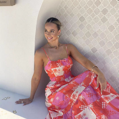 Robe longue femme – Coupe fluide – Bretelles fines – Coton léger – Style décontracté