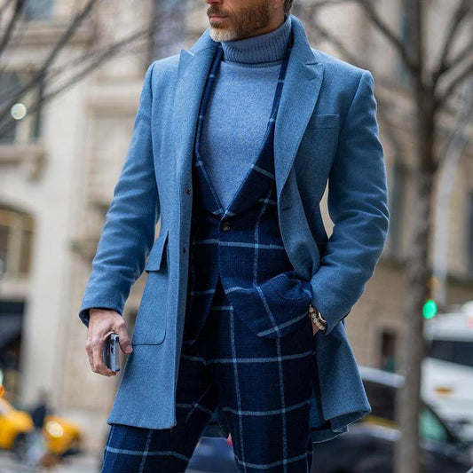 Manteau homme – Coupe ajustée – Laine fine – Mi-long – Revers classique – Élégant