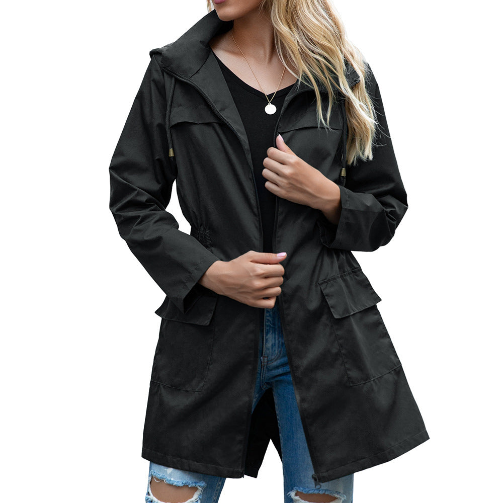 Imperméable femme – Coupe cintrée – Capuche à cordon – Léger mi-cuisse