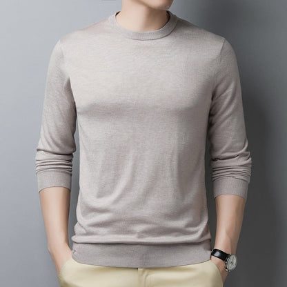 T-shirt manches longues homme – Coupe slim – Laine soie – Col rond côtelé