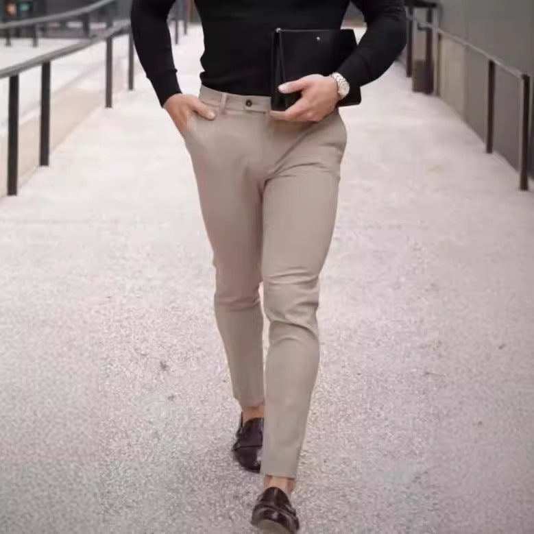 Pantalon homme – Coupe slim – Tissu coton mélangé – Jambe fuselée – Style business casual