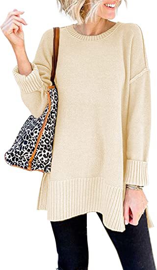 Pull femme – Coupe oversize – Maille structurée – Longue – Encolure ronde casual