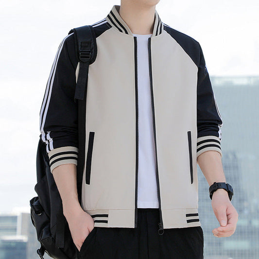 Blouson Homme – Coupe Décontractée – Fermeture Zippée – Finitions Côtelées – Manches Rayées