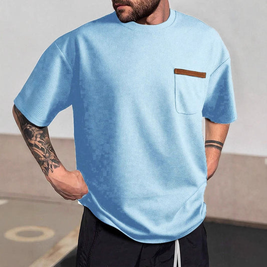 T-shirt homme – Coupe décontractée – Tissu respirant – Poche poitrine contrastée
