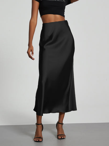 Jupe Midi Femme - Satin Fluide - Coupe Évasée Élégante