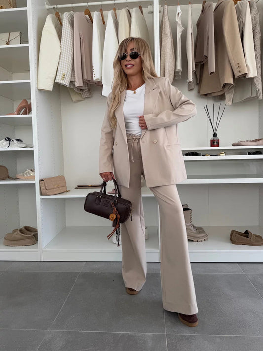Veste blazer femme – Coupe oversize – Double boutonnage – Épaules structurées