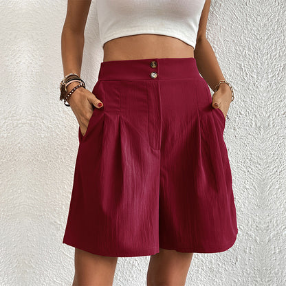 Short femme - Taille haute - Coupe ample fluide - Boutons élégants - Avec poches