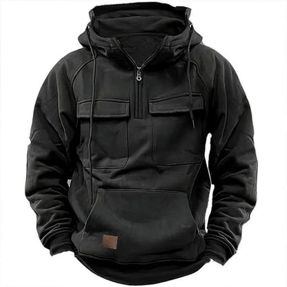 Sweat à capuche homme – Coupe oversize – Coton doux – Demi-zip – Poches utilitaires