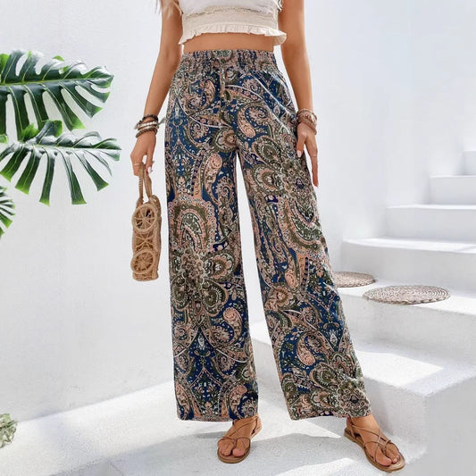 Pantalon femme large – Tissu respirant – Coupe fluide – Taille élastique bohème