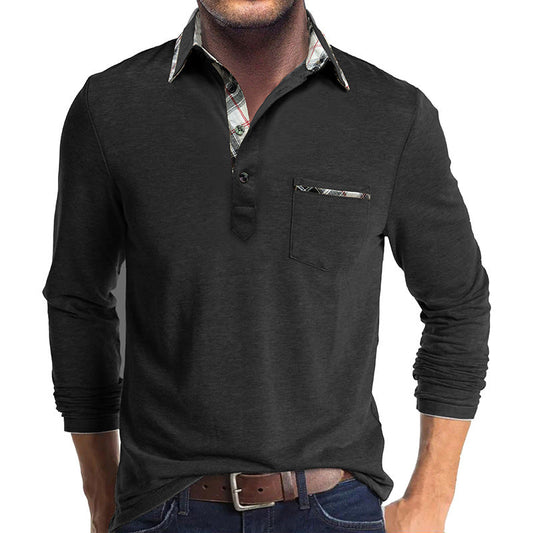 Chemise homme manches longues – Coupe droite – Coton – Détail carreaux – Boutonnée