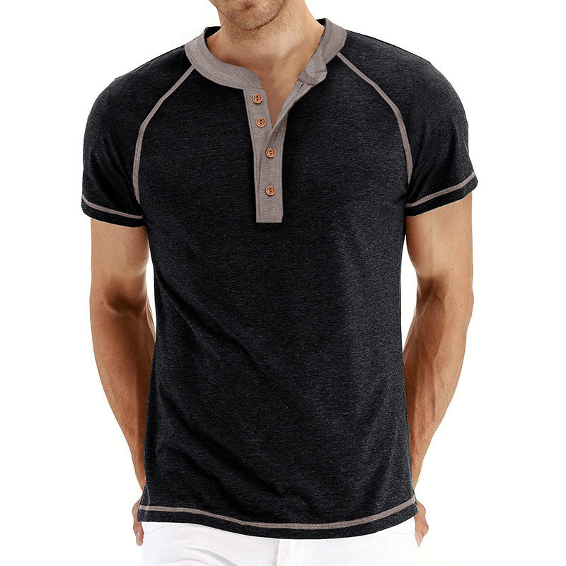 T-shirt Henley homme – Coton doux – Coupe classique – Manches courtes – Détails contrastés