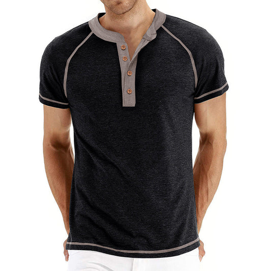 T-shirt Henley homme – Coton doux – Coupe classique – Manches courtes – Détails contrastés