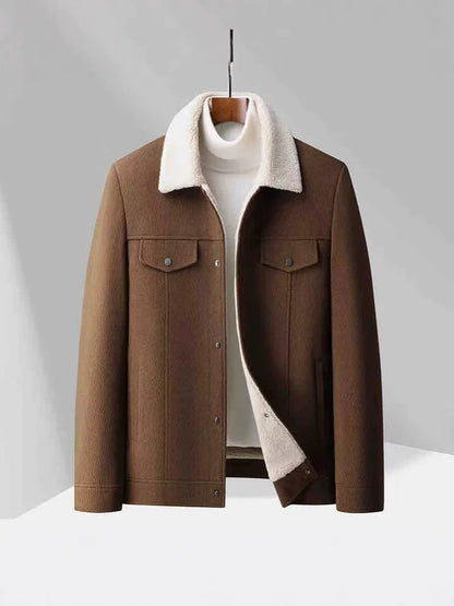 Veste homme – Coupe ajustée – Velours extérieur – Doublure laine – Col à revers – Boutonnage frontal – Style décontracté