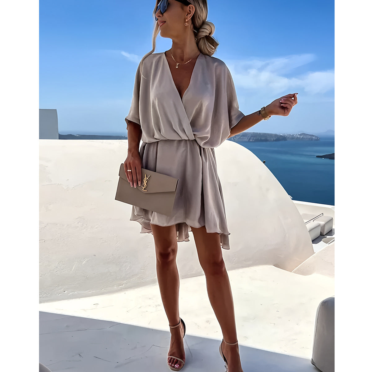 Robe femme – Coupe décontractée – Manches chauve-souris – Ourlet asymétrique élégant