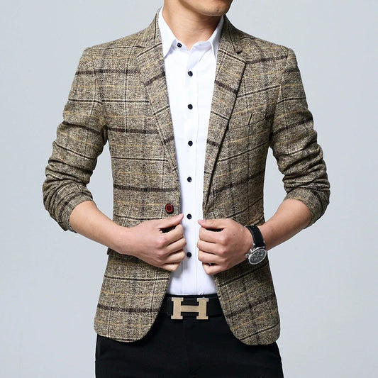 Blazer homme – Coupe moderne – Laine mélangée – Motif à grands carreaux – Col cranté