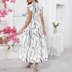 Robe longue femme – Coupe fluide – Sans manches – Col V – Imprimé graphique