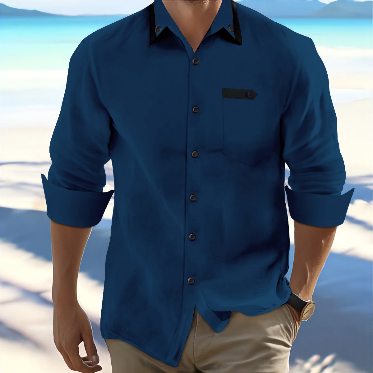 Chemise homme – Coupe régulière – Tissu respirant – Manches retroussées élégantes