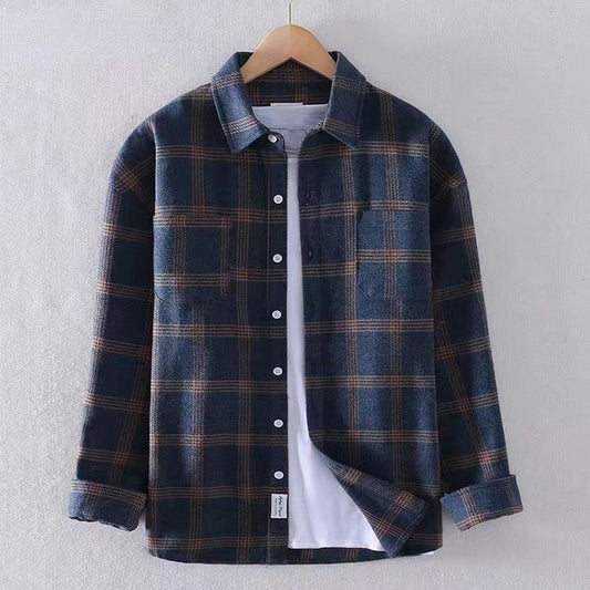 Veste-chemise homme – Coupe régulière – Tissu doux effet coton – Motif à carreaux – Style décontracté