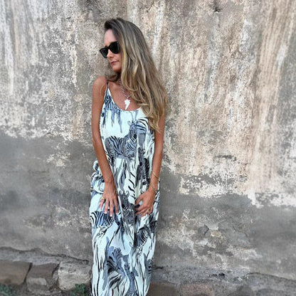 Robe longue femme – Coupe fluide – Fibres naturelles respirantes – Bretelles réglables – Poches pratiques