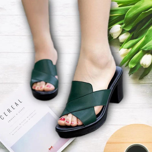Sandales à Talons Femme – Cuir Véritable – Brides Croisées – Bout Ouvert – Talon Bloc