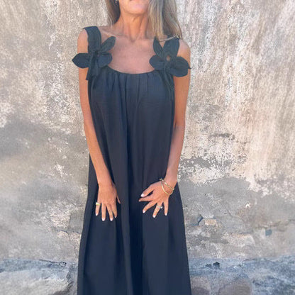 Robe longue femme – Coupe fluide – Tissu respirant – Détails floraux épaules