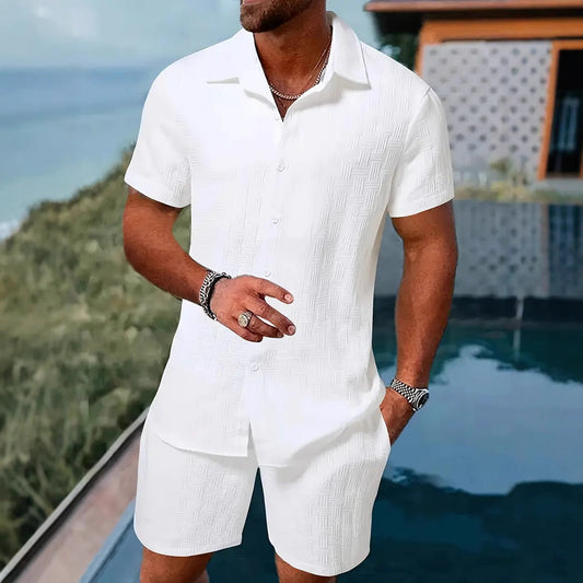 Ensemble Homme Chemise à Manches Courtes et Short – Coton Léger – Coupe Décontractée