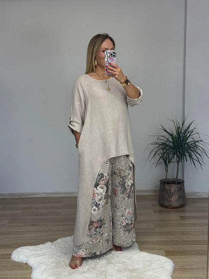 Tunique femme – Coupe ample – Coton respirant – Manches longues – Ourlet asymétrique