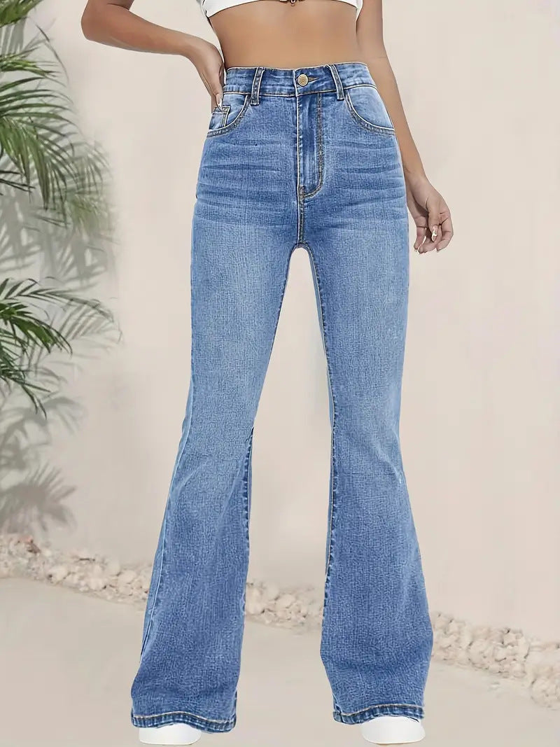 Pantalon évasé femme – Taille haute – Coupe ajustée – Longueur entière – Style rétro