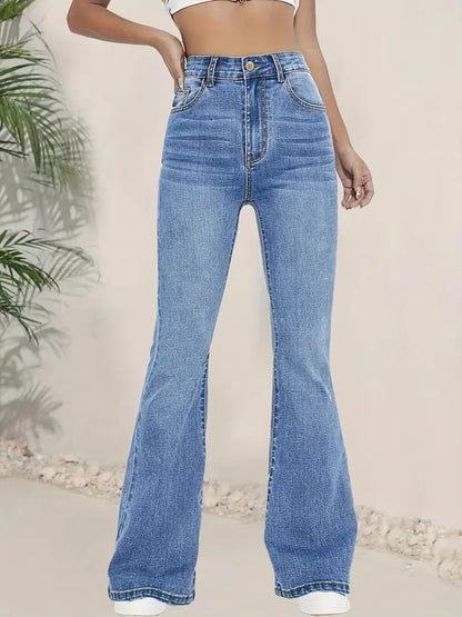 Pantalon évasé femme – Taille haute – Coupe ajustée – Longueur entière – Style rétro