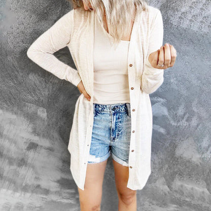 Gilet femme – Maille fine – Coupe décontractée – Boutons – Longueur mi-cuisse