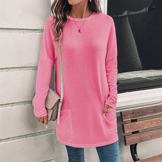 Sweatshirt femme – Coupe décontractée – Coton doux – Col rond – Poches hanches