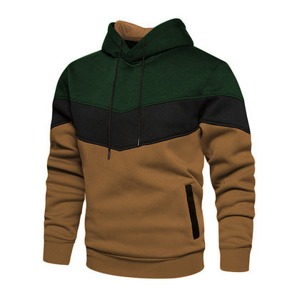 Sweat à capuche homme – Coton mélangé – Coupe ample – Motif colorblock chevron